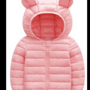 Baby / Toddler Stylish 3D Ear Print Solid Hooded Down Coat-Pink